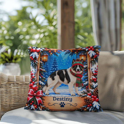 German Shepherd (White & Black Coat) - Personalized Dog Name Pillow, Snowy Winter Home Decor