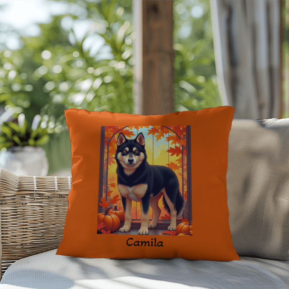 Siberian Husky Black & Tan Coat (Amber Eyes) Pillow, Indoor Outdoor Dog Cushion, Custom Gift
