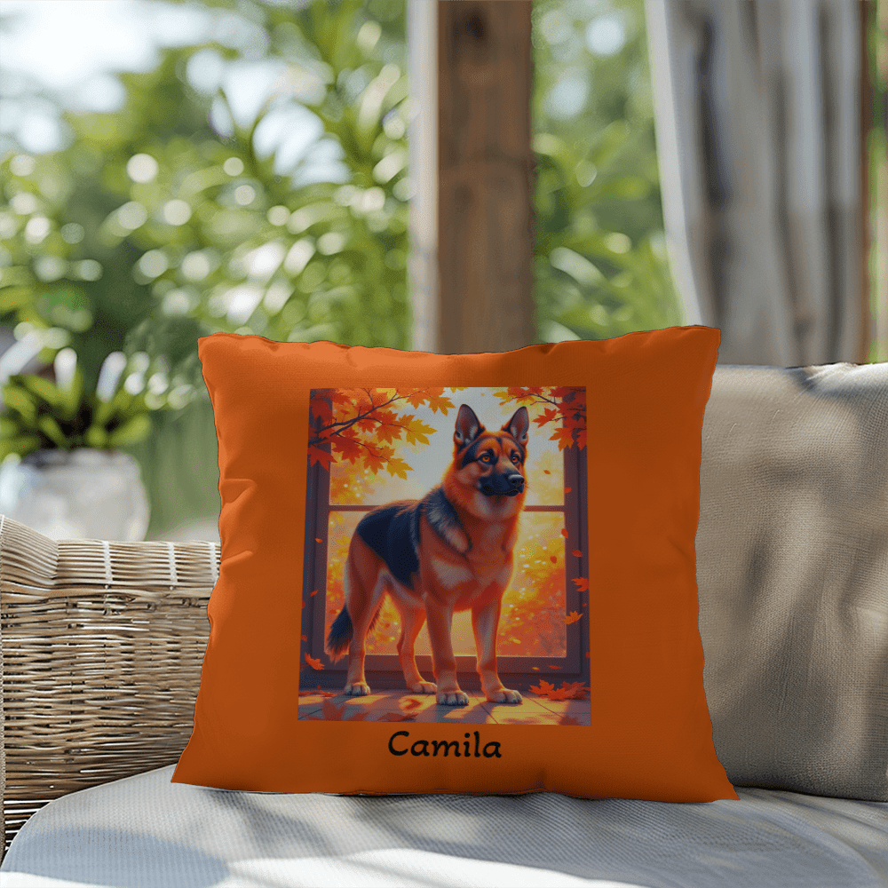 Black and Red German Shepherd pillow, custom indoor outdoor dog cushion for home and patio - MySisterIsASurvivor