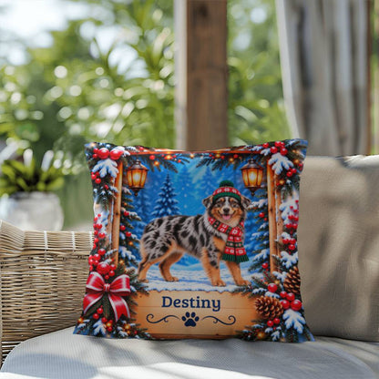 Australian Shepherd (Blue Merle & Copper Coat) - Personalized Aussie Pillow, Winter Cabin Gift