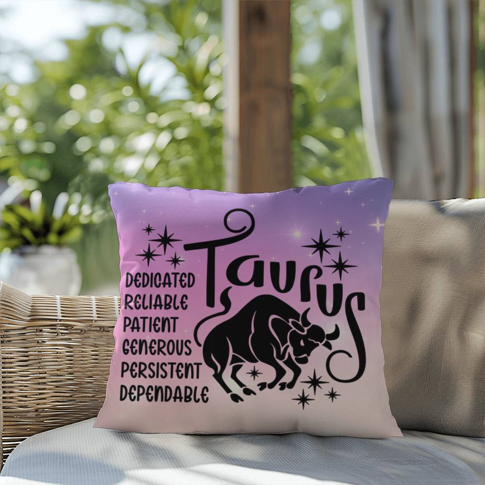 Taurus Indoor/Outdoor Pillow – Zodiac Astrology Decor, Boho Accent for Home & Patio