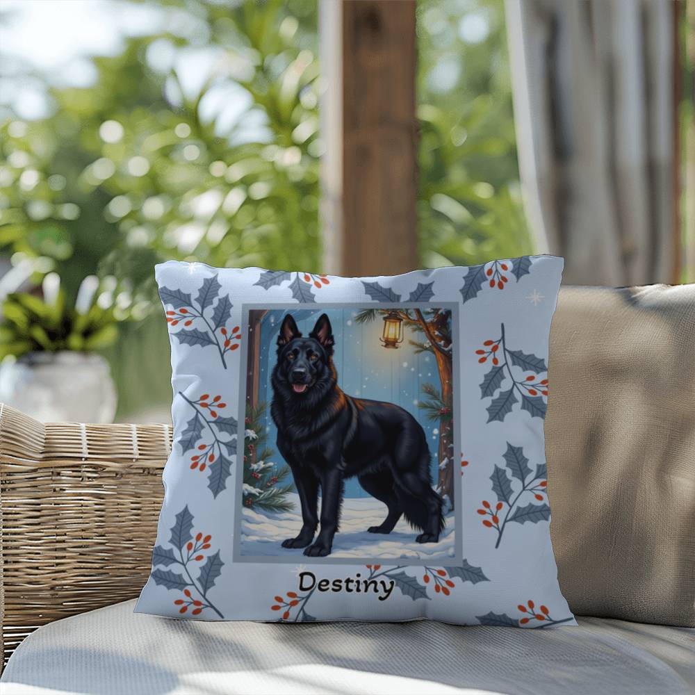 German Shepherd Black Pillow - Winter German Shepherd pillow, personalized dog throw, home decor accent