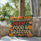 Thanksgiving Therapy: Food & Gratitude throw pillow with mindfulness quote and cozy fall décor