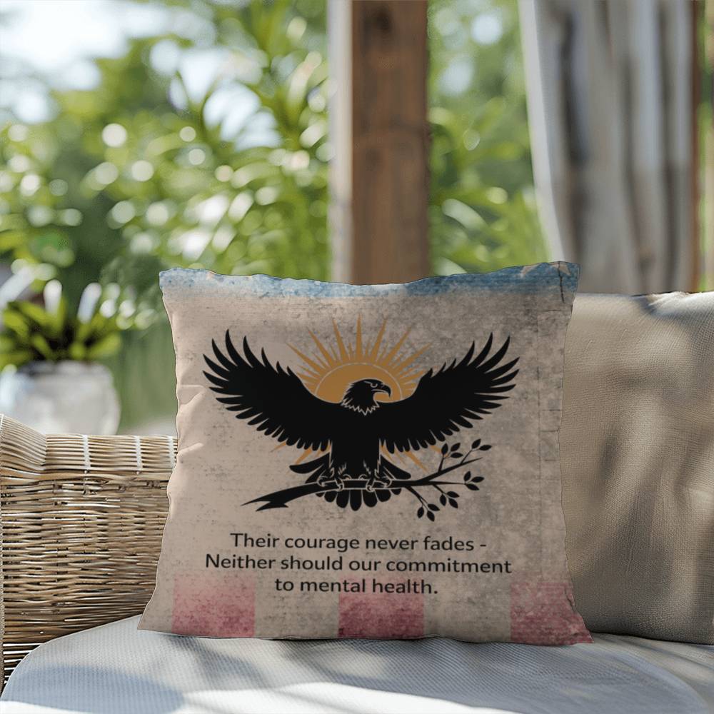 Their Courage Never Fades Indoor/Outdoor Pillow: Resilient Comfort - Mental Health & Memorial Tribute