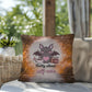 Halloween indoor/outdoor throw pillow with bats and “Batty About Self-Care” for mental health encouragement