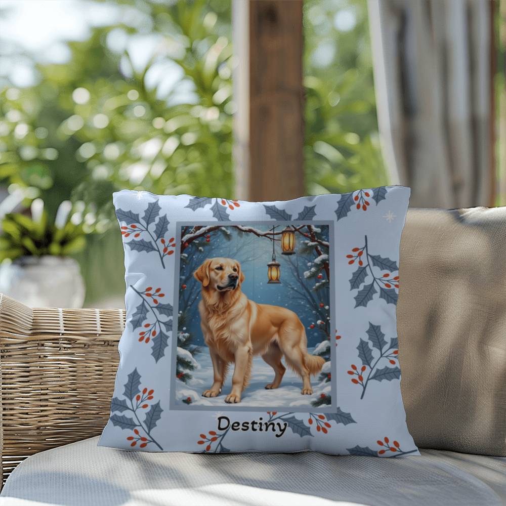 Golden Retriever Cream Pillow - Winter Golden Retriever pillow, indoor/outdoor dog decor, seasonal accent