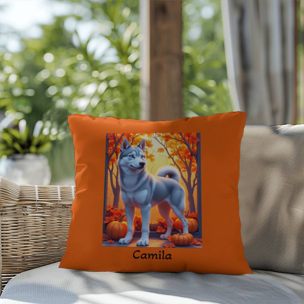 Silver Siberian Husky pillow blue eyes, personalized indoor outdoor dog cushion, home accent - MySisterIsASurvivor