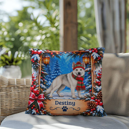 German Shepherd (White Coat, Soft Gray Shading) - Personalized Winter Pillow, Custom Name Gift - MySisterIsAsurvor