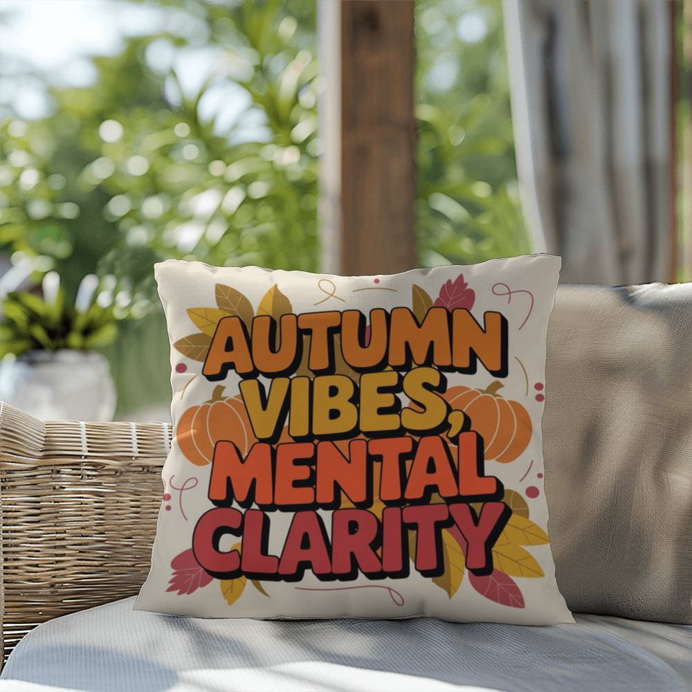Autumn Vibes, Mental Clarity throw pillow with mindfulness saying and vibrant autumn home décor