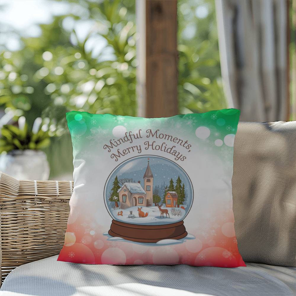 Mindful Moments, Merry Holidays Throw Pillow - Christmas self-care wellness decorative pillow