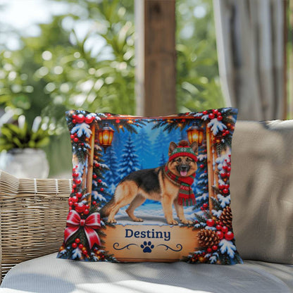 German Shepherd (Black & Tan Coat) - Personalized Lodge Pillow, Winter Gift for Shepherd Owners