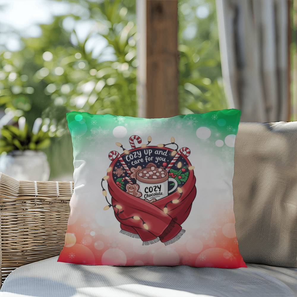 Cozy Up and Care for You Throw Pillow - Relaxing mental health themed holiday throw pillow