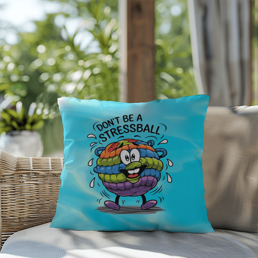 Personalized "Don’t Be A Stress Ball" indoor/outdoor pillow, mental health support cushion for anxiety relief.
