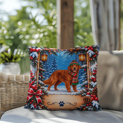 Golden Retriever (Red Field Coat) - Personalized Winter Forest Pillow, Custom Dog Name Gift