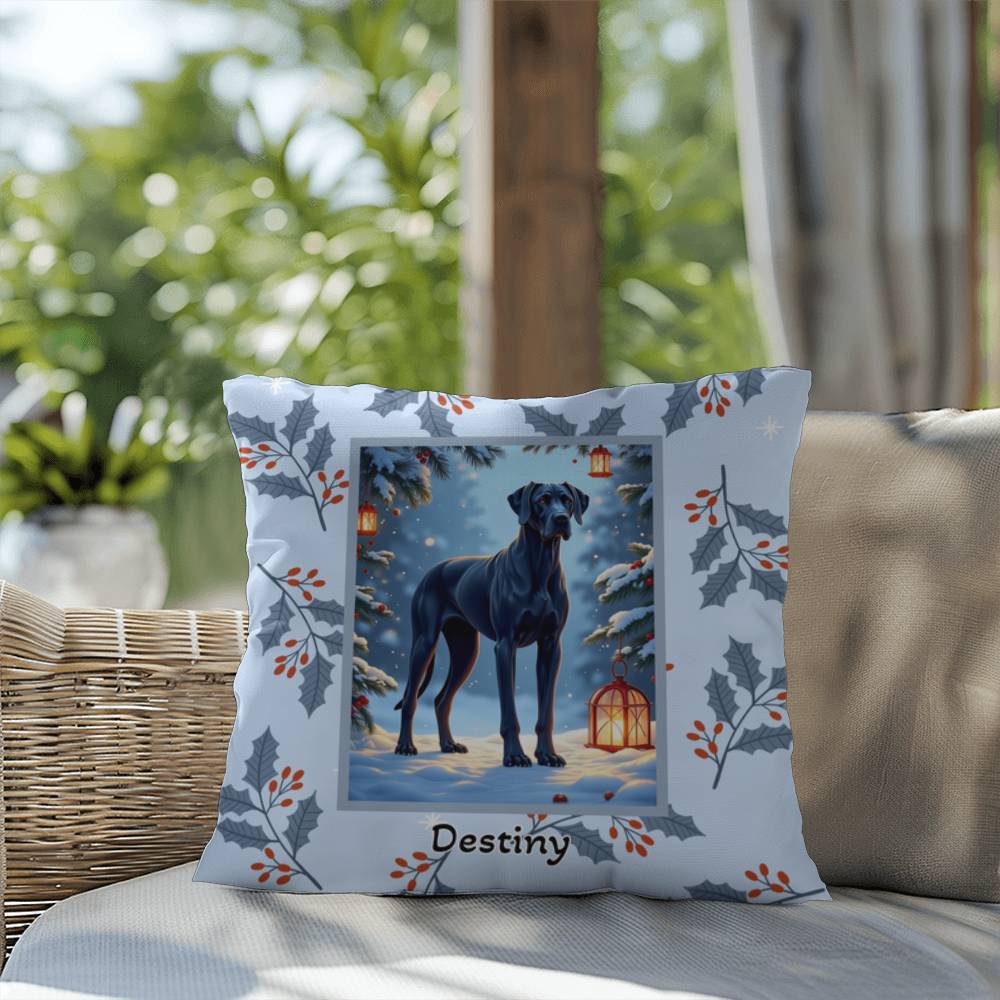 Great Dane Blue Pillow - Holiday Great Dane pillow, indoor winter dog throw, personalized accent