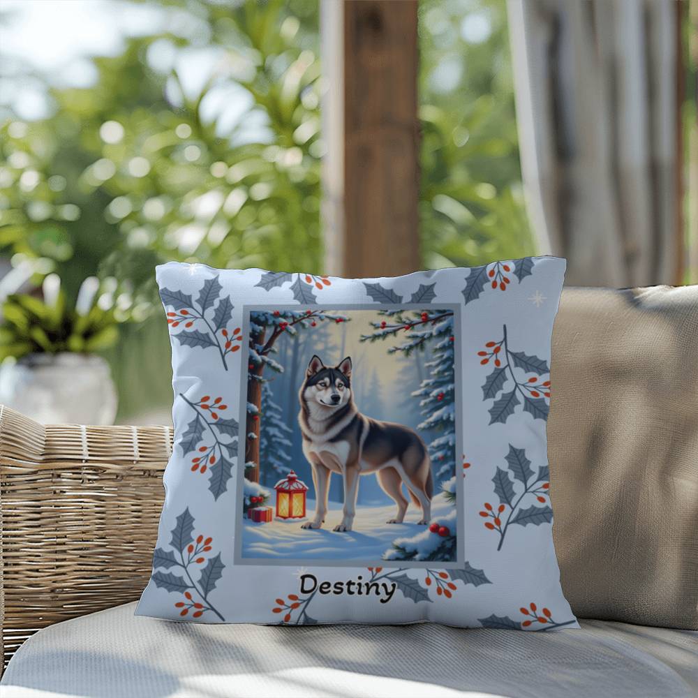 Husky Wolf Grey Pillow - Frosty Husky pillow, winter dog throw, seasonal indoor home accent
