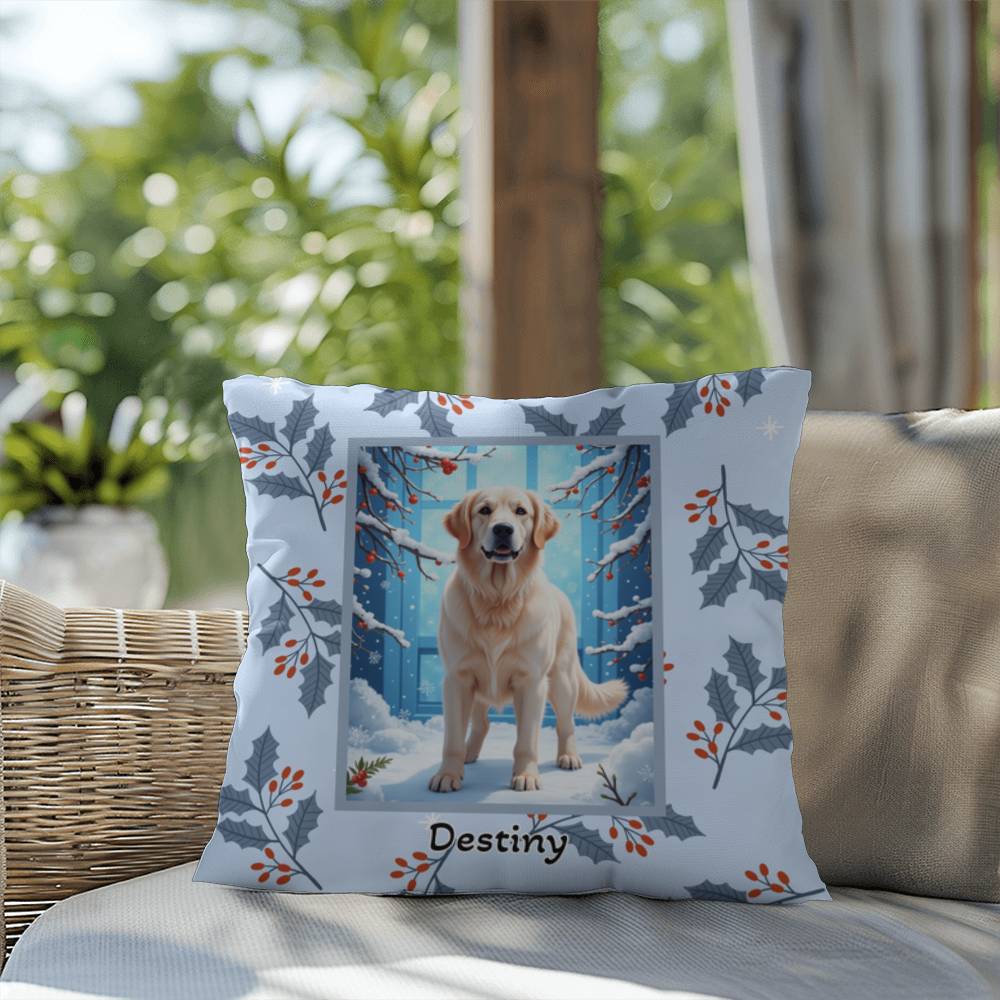 Golden Retriever White Pillow - Cozy Golden Retriever pillow, winter indoor dog throw, festive accent