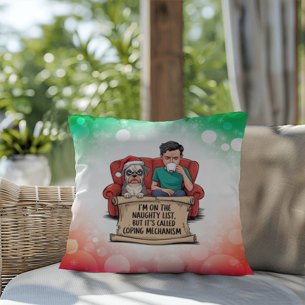 I’m on the Naughty List (Man and Dog) Throw Pillow - Funny holiday Christmas décor pillow