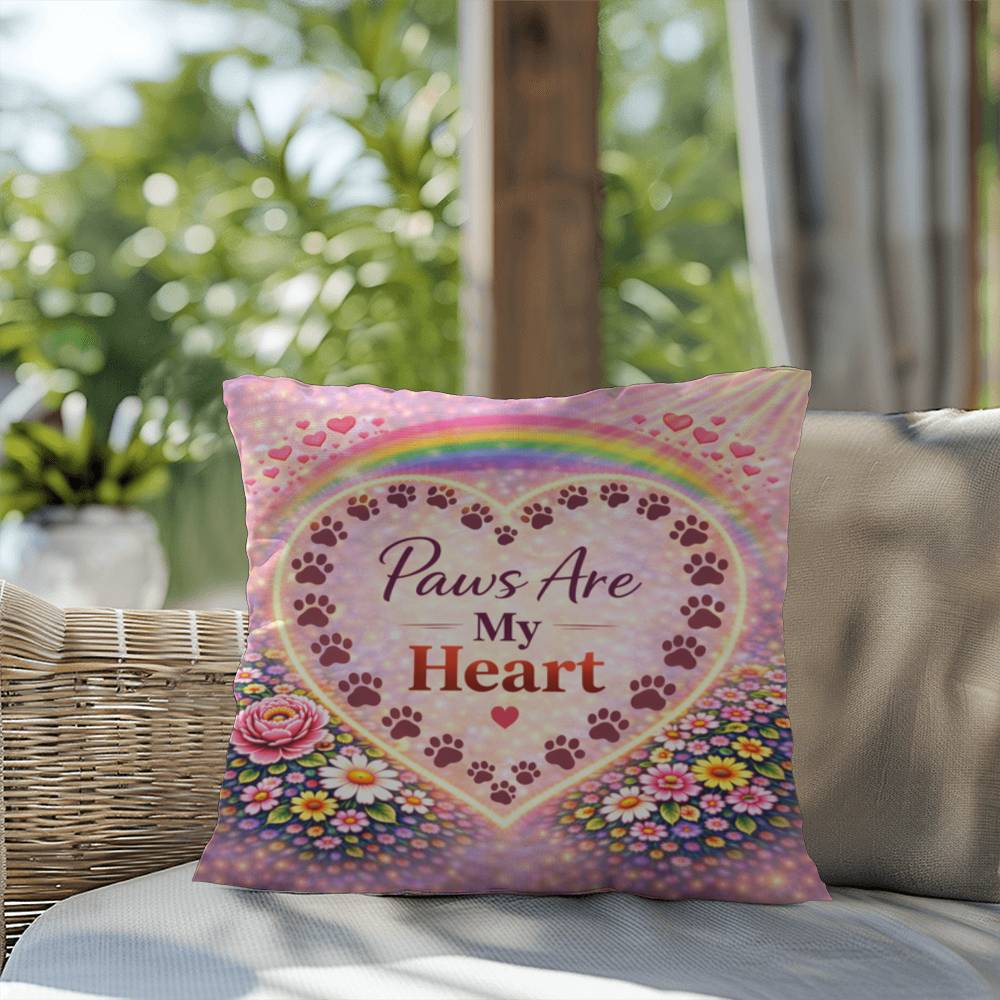 Shop our premium paws are my heart throw pillow from MySisterIsASurvivor.