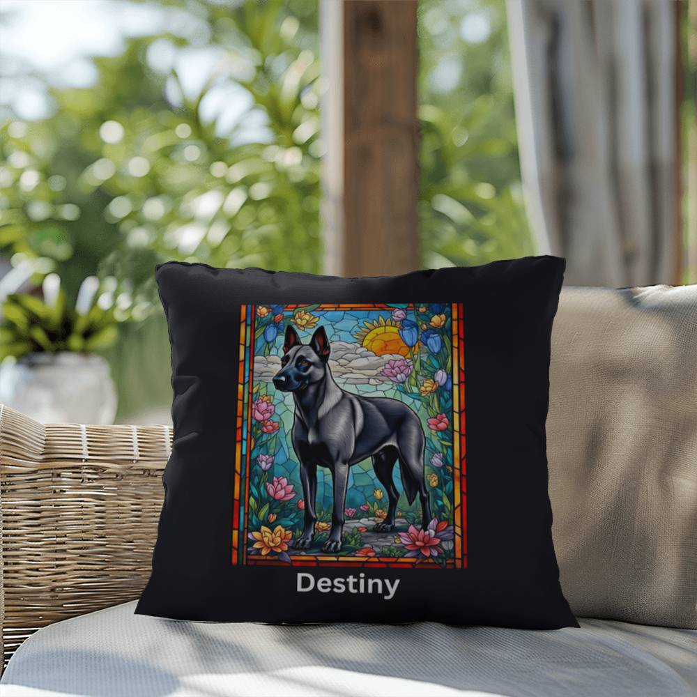 Belgian Malinois (Gray) Indoor/Outdoor Pillow - Personalized Stained Glass Dog Tribute & Comfort Gift