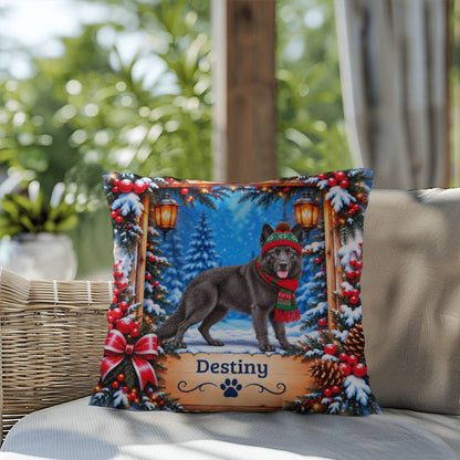 German Shepherd (Solid Blue Steel Coat) - Personalized Woodland Pillow, Custom Name Winter Gift
