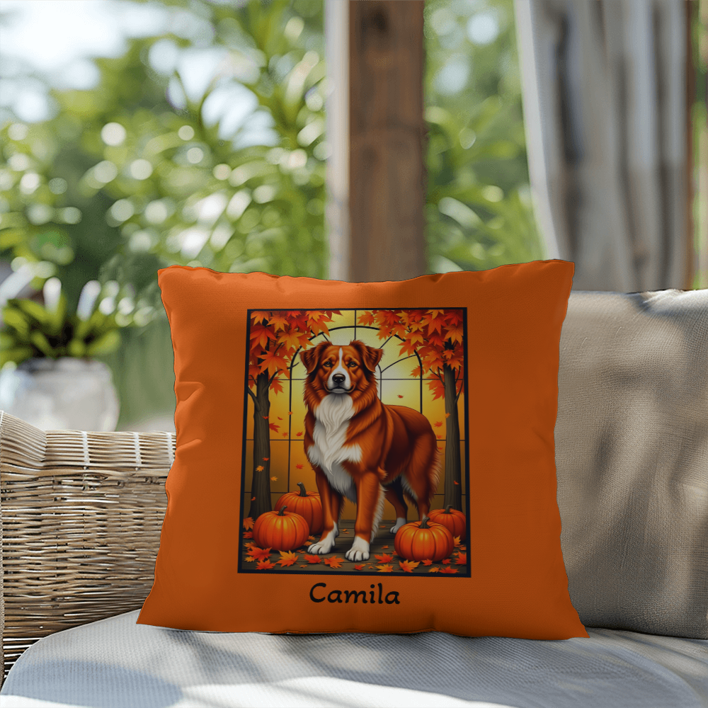 Australian Shepherd Red Coat Pillow, Custom Name Indoor Outdoor Dog Throw, Herding Breed Lover