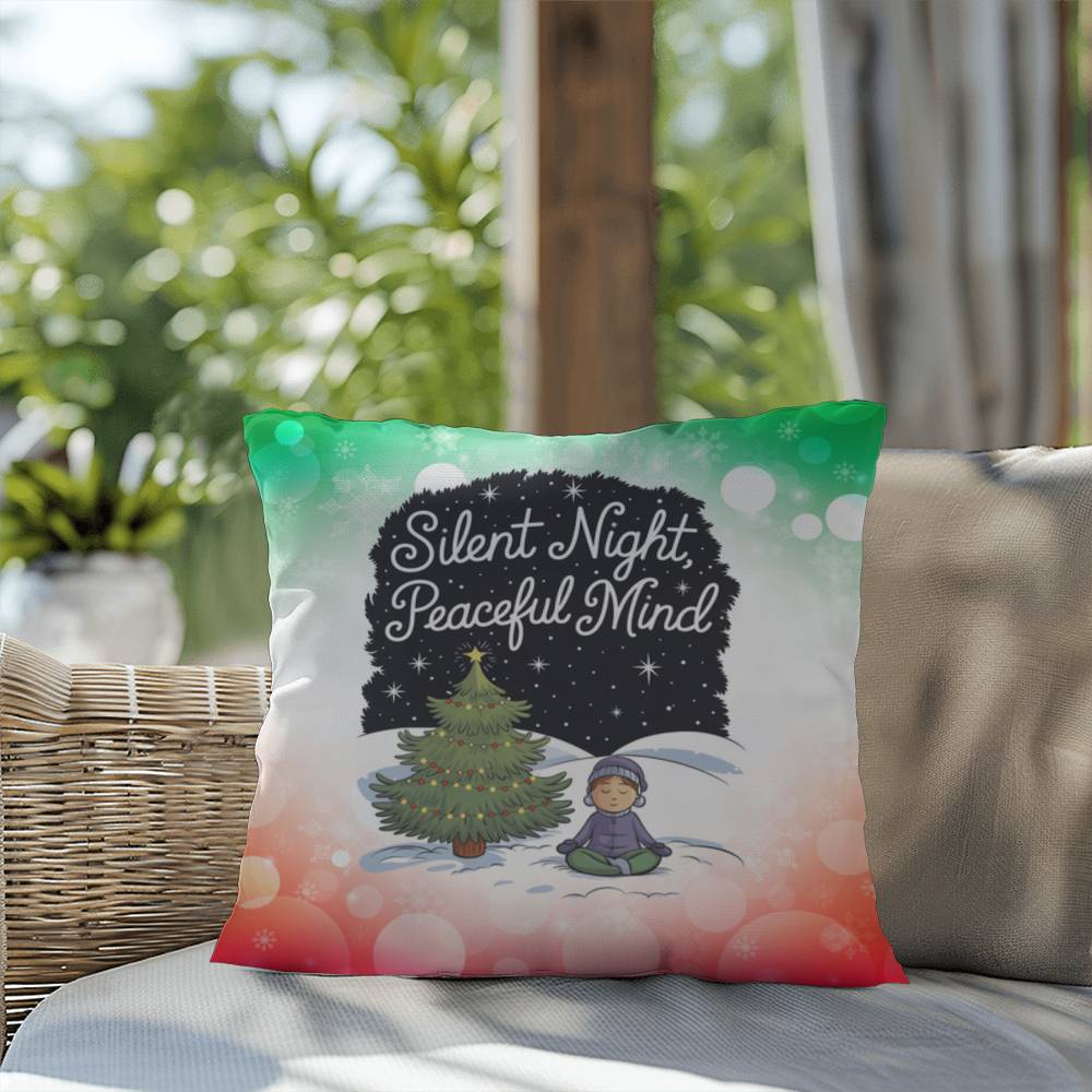 Silent Night, Peaceful Mind Throw Pillow - Calm holiday mental health Christmas gift pillow