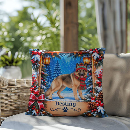 German Shepherd (Tan Coat) - Personalized Winter Accent Pillow, Custom Dog Name Gift for GSD Homes
