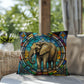 Elephant stained glass throw pillow, safari wildlife home decor, indoor outdoor accent cushion