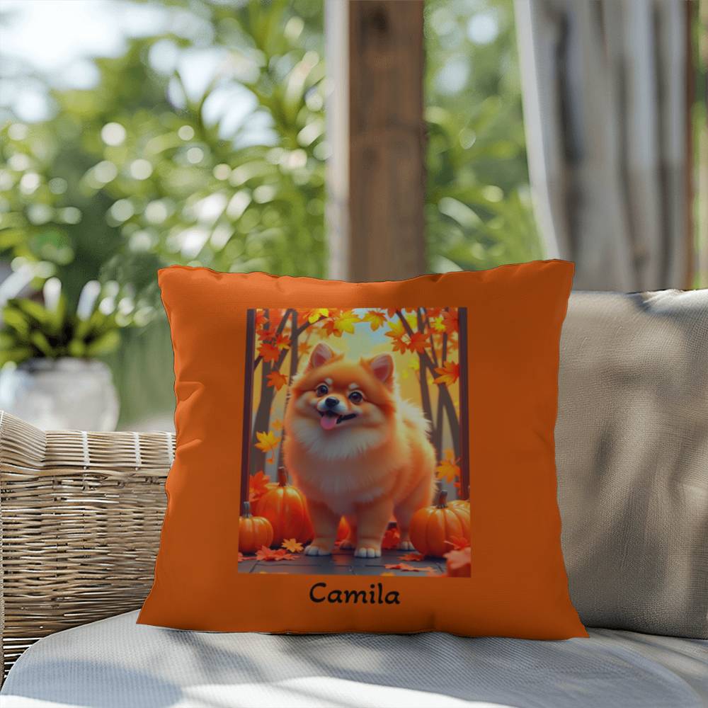 Orange Pomeranian indoor outdoor pillow, personalized dog cushion, pet lover cozy home decor