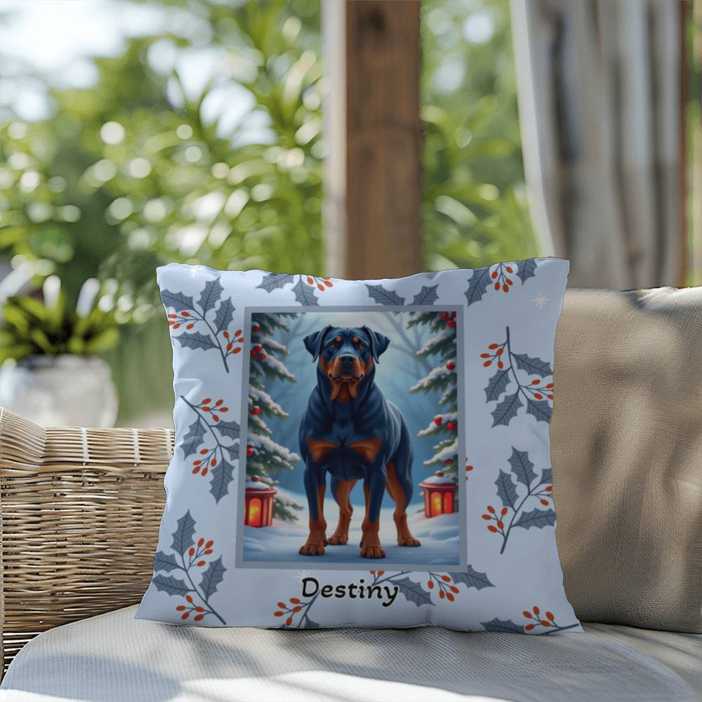 Rottweiler Blue Pillow - Guardian Rottweiler pillow, winter dog throw, indoor/outdoor home accent