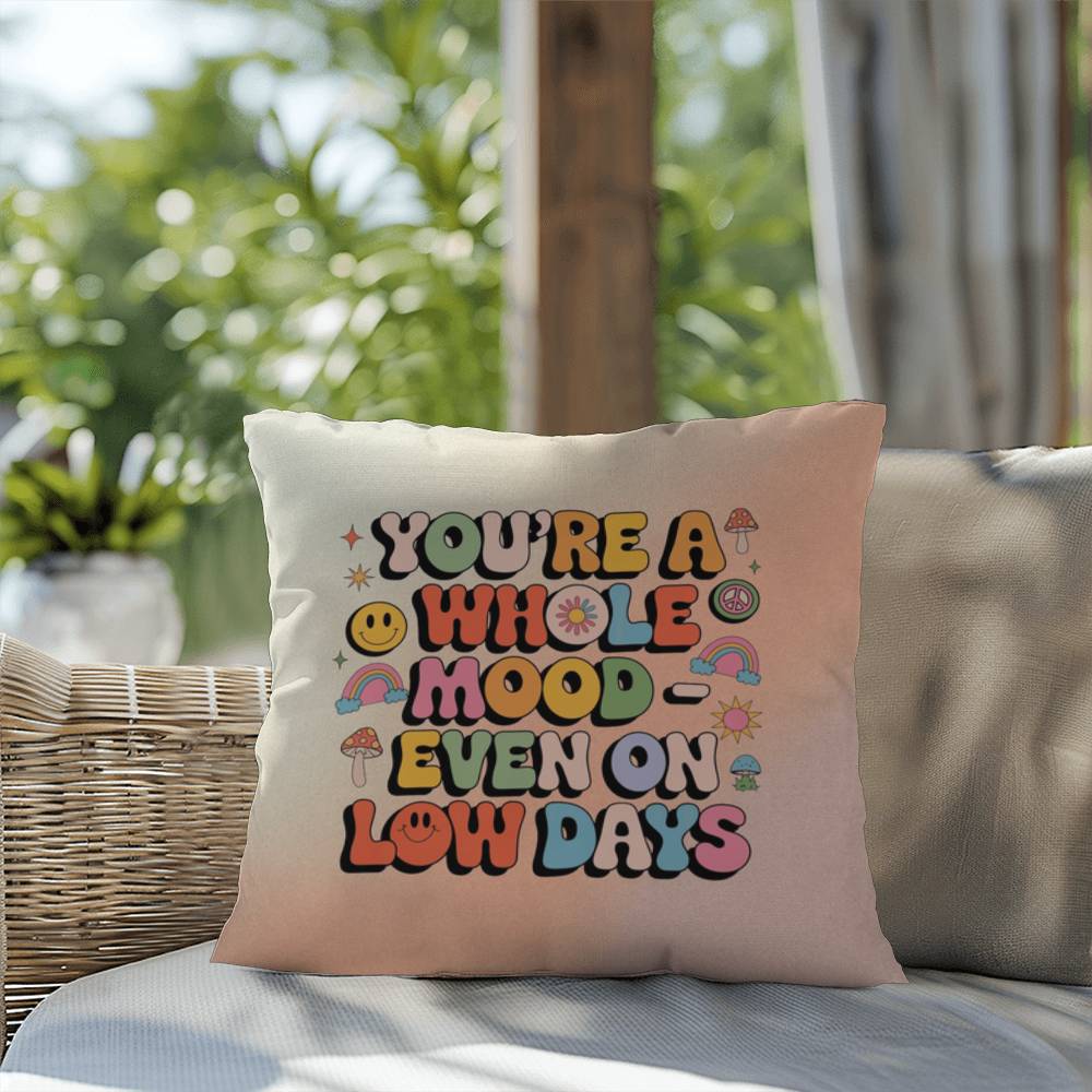 You're A Whole Mood - Even On Low Days: Indoor/Outdoor Pillow - Groovy Affirmation for Emotional Wellness & Positive Vibes