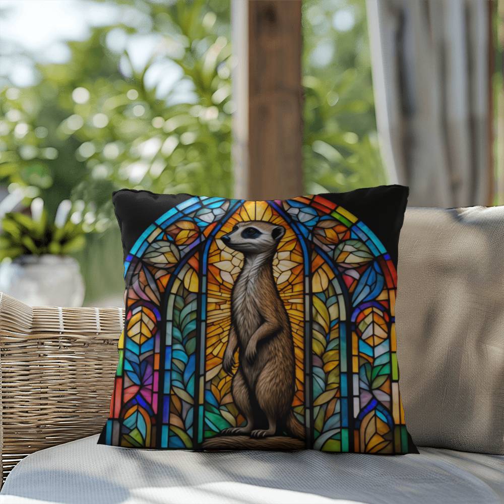 Meerkat stained glass throw pillow, desert wildlife decor, indoor outdoor home accent pillow