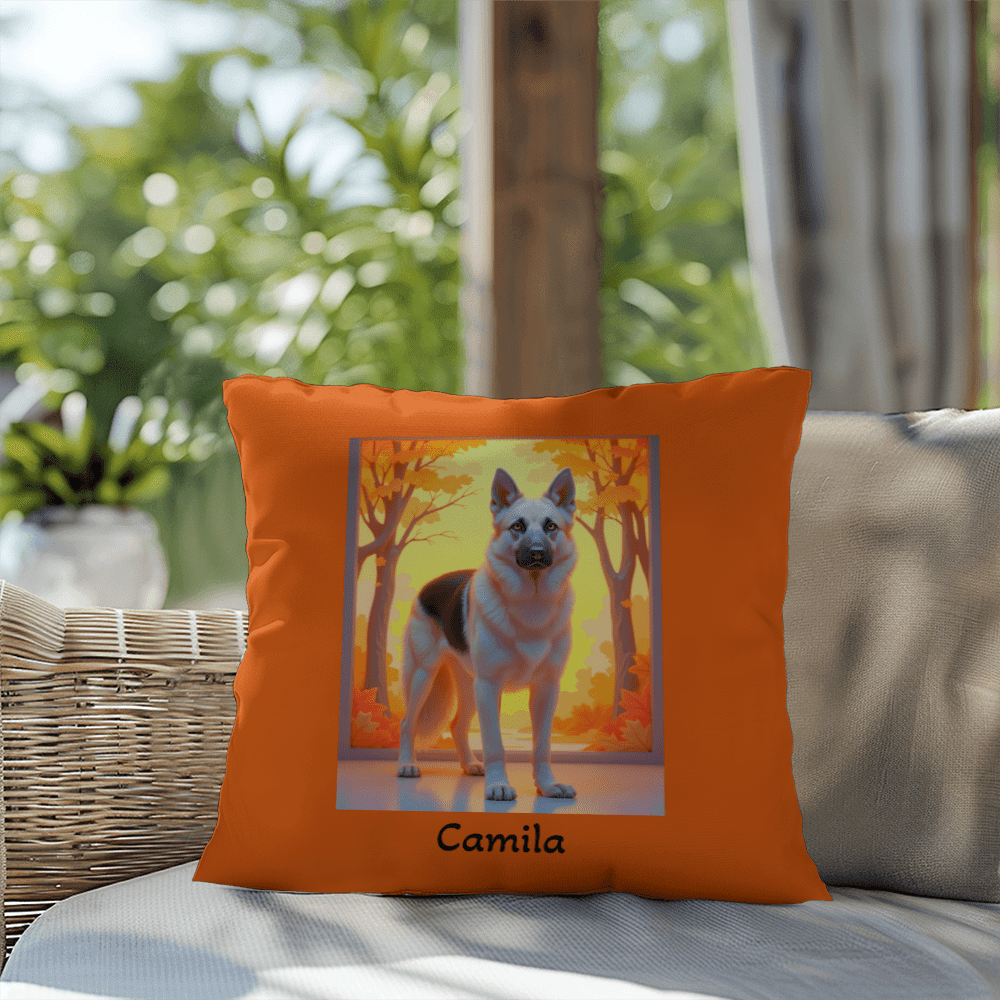 Black and Cream German Shepherd pillow, personalized indoor outdoor water-resistant dog cushion - MySisterIsASurvivor