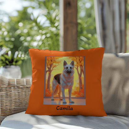 Black and Cream German Shepherd pillow, personalized indoor outdoor water-resistant dog cushion - MySisterIsASurvivor