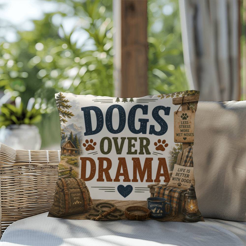 Shop our premium dogs over drama throw pillow from MySisterIsASurvivor.
