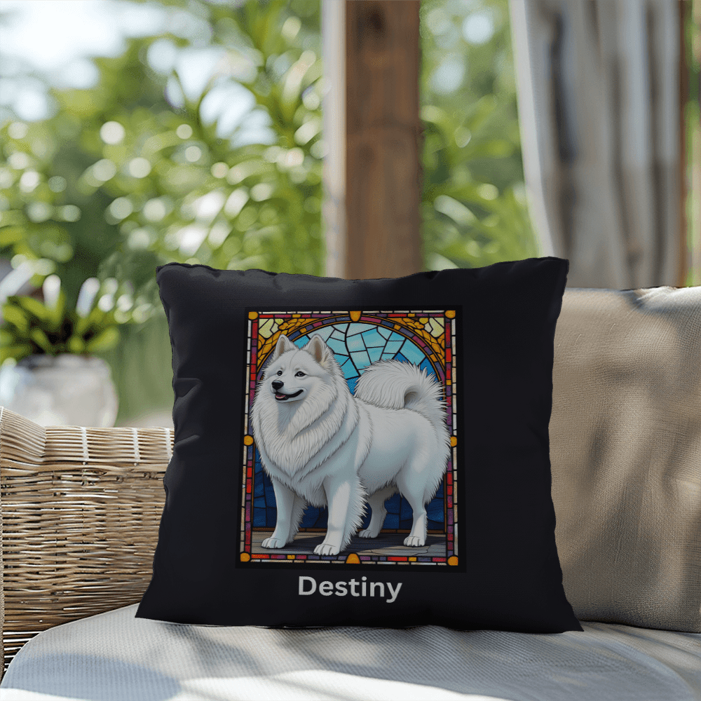 American Eskimo Stained Glass Pillow, personalized home and patio décor for dog lovers