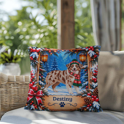 Australian Shepherd (Red Merle & White Bi Coat) - Personalized Dog Pillow, Cozy Woodland Gift