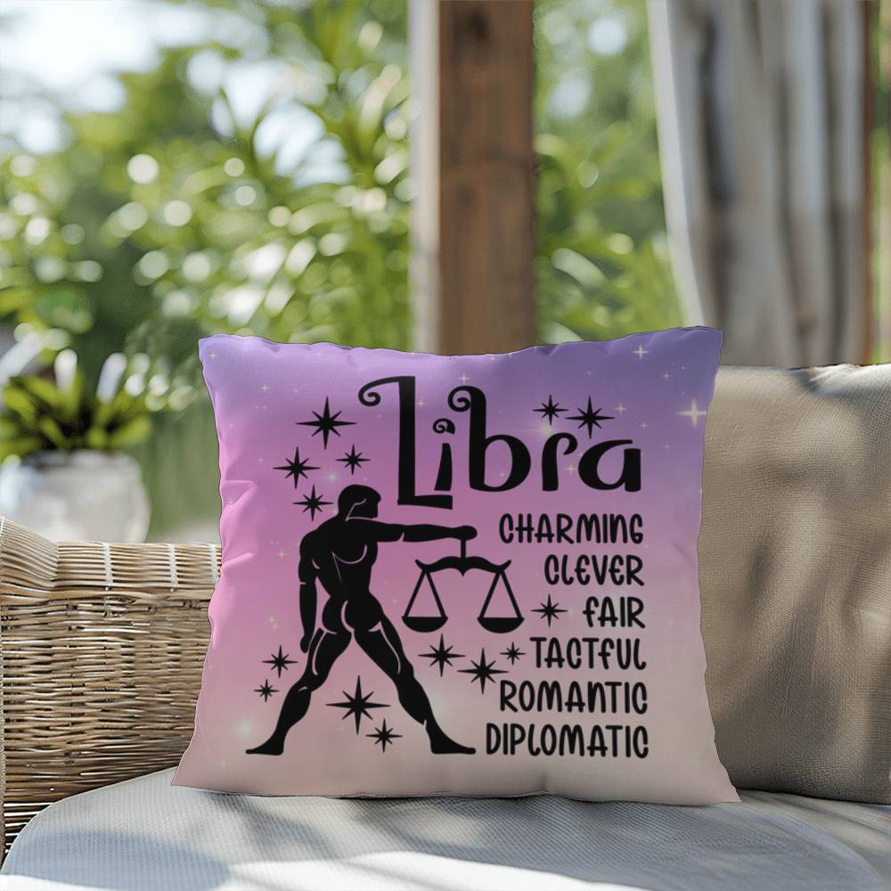 Libra Indoor/Outdoor Pillow – Zodiac Astrology Decor, Boho Accent for Home & Patio