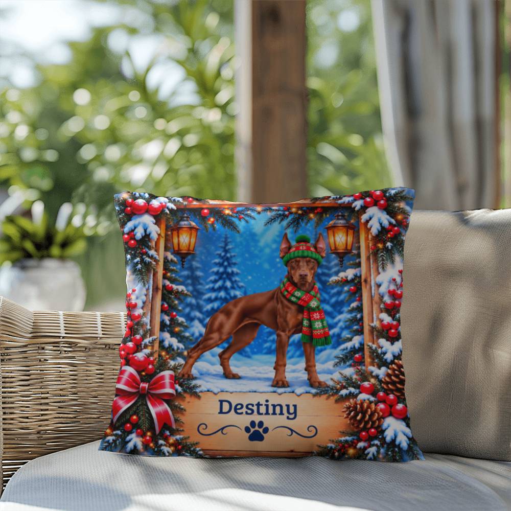 Doberman (Red Coat) - Personalized Cabin Throw Pillow with Your Dog’s Name, Winter Gift