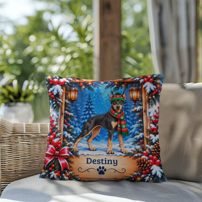 Doberman (Black & Tan Coat) - Personalized Gift Pillow for Dog Parents, Snowy Winter Decor