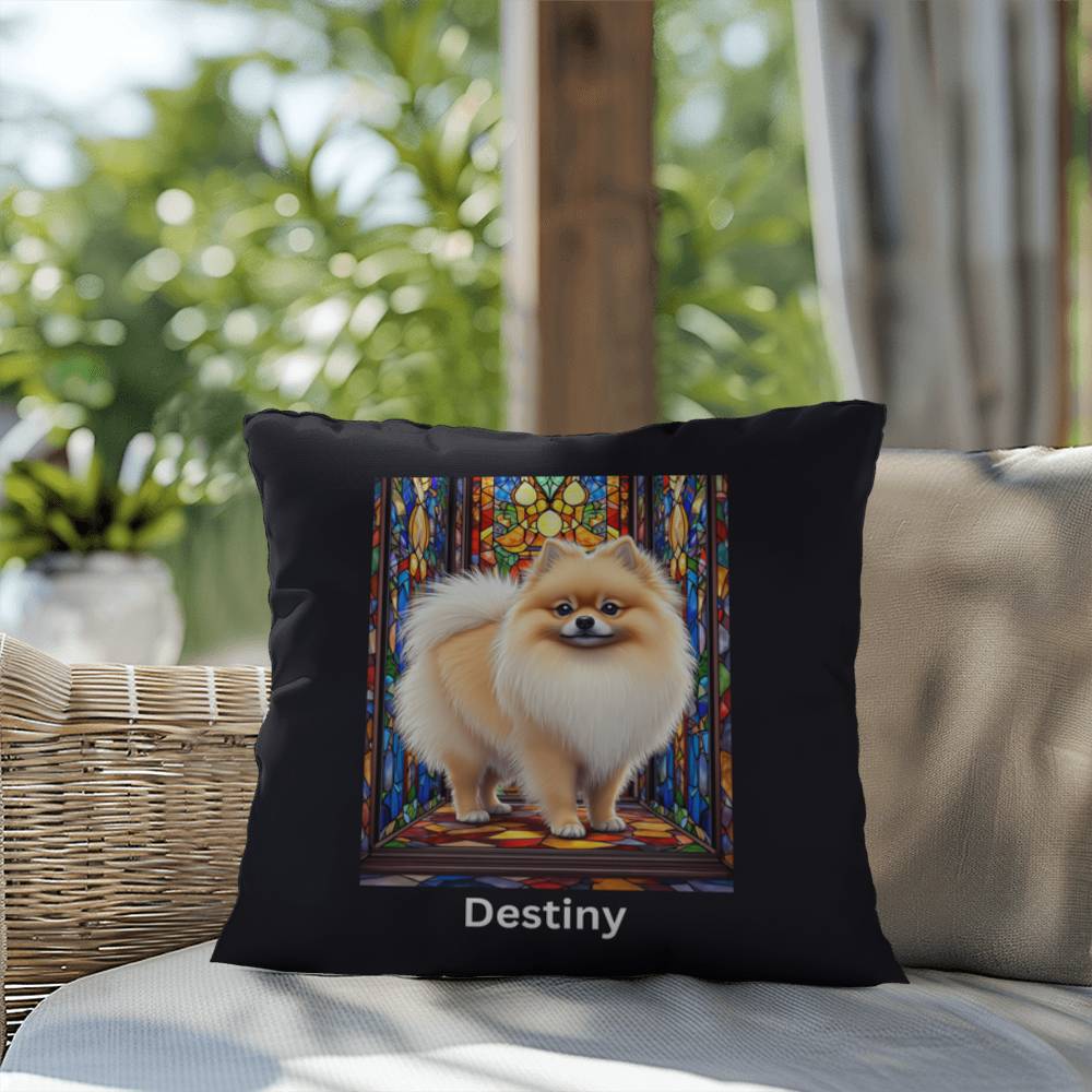 Pomeranian (Cream Sable) Indoor/Outdoor Pillow - Personalized Stained Glass Dog Tribute & Comfort Gift