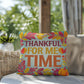 Thankful For Me Time throw pillow with fall mindfulness message and bright cozy home décor