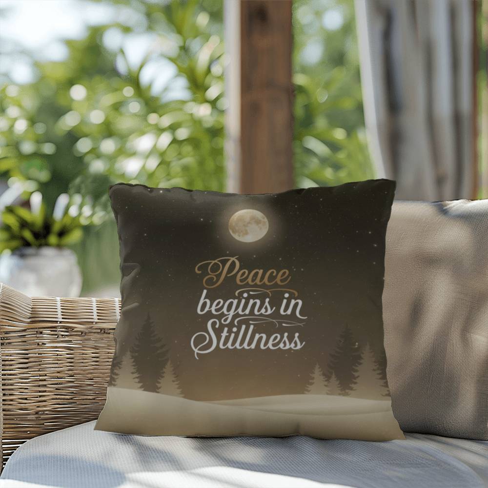 Peace Begins in Stillness Throw Pillow - Mindful Christmas décor for calm and inner peace