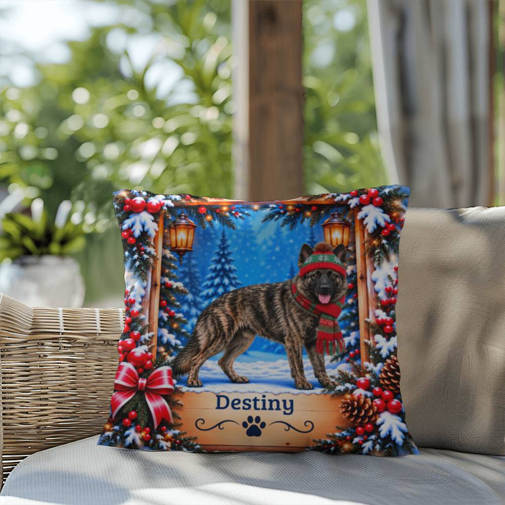 German Shepherd (Brindle Coat) - Personalized Dog Name Pillow, Rustic Winter Lodge Decor