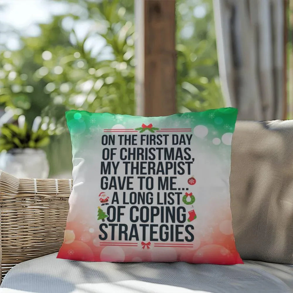 Shop our premium on the first day of christmas indoor outdoor pillow from MySisterIsASurvivor.