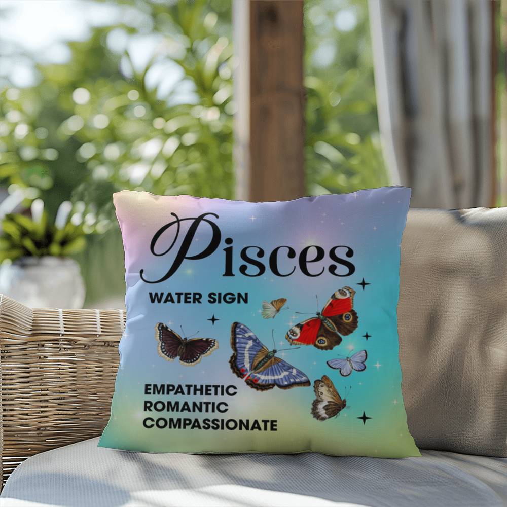 Pisces Butterfly Indoor/Outdoor Pillow – Zodiac Astrology Decor, Boho Accent for Home & Patio