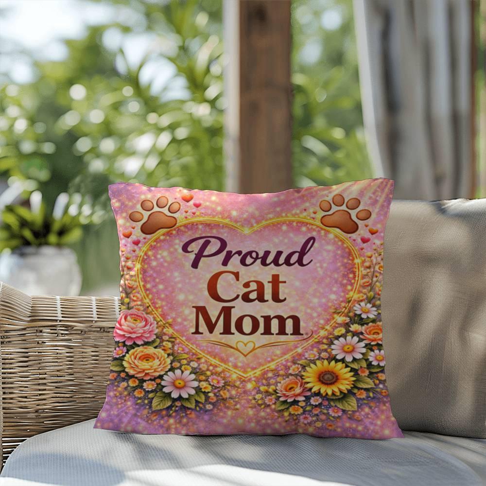 Shop our premium proud cat mom throw pillow from MySisterIsASurvivor.