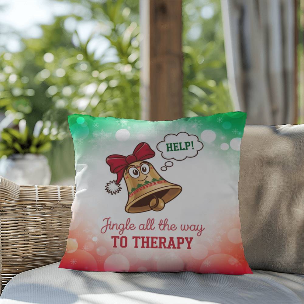 Jingle All the Way to Therapy Throw Pillow - Christmas humor mental health home décor pillow