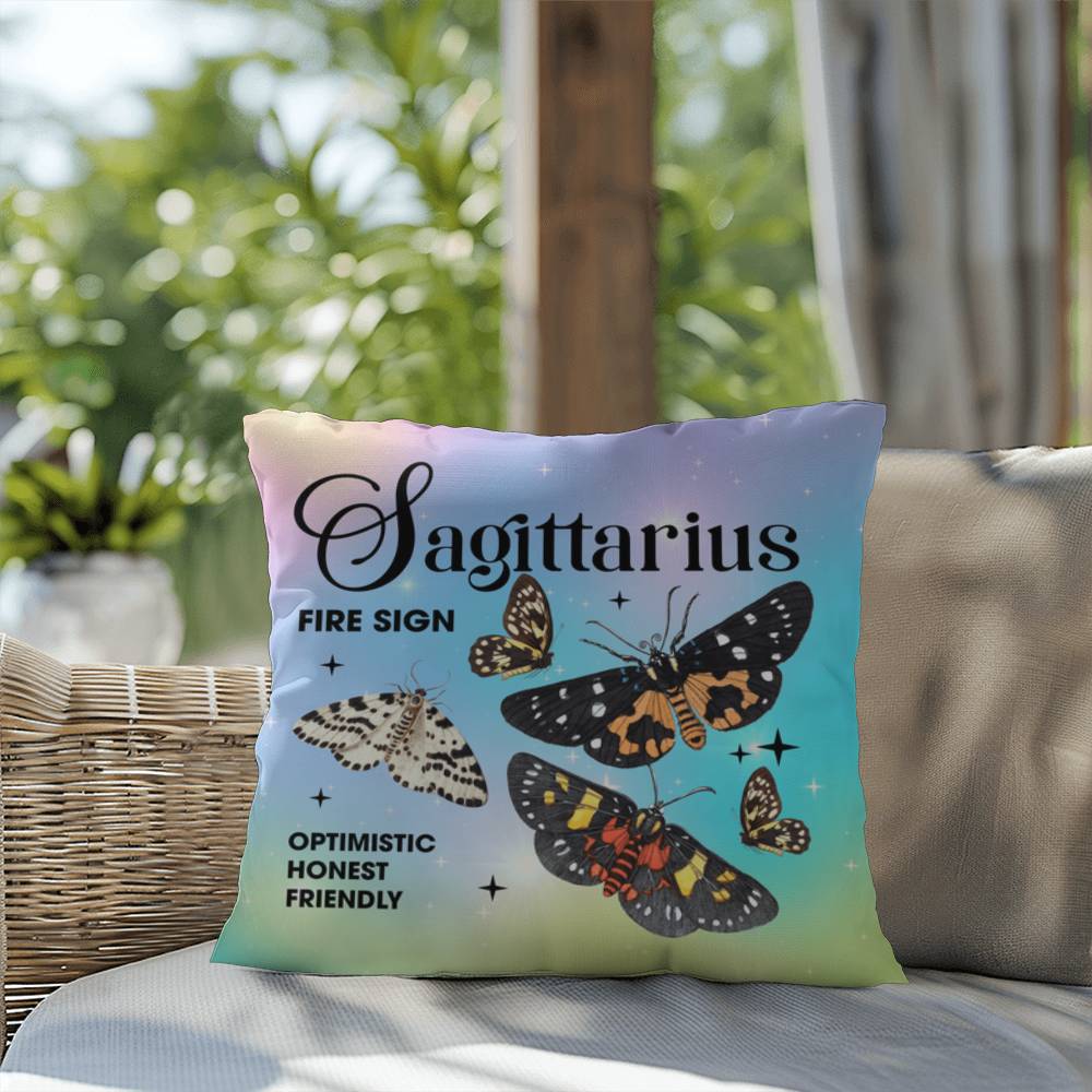 Sagittarius Butterfly Indoor/Outdoor Pillow – Zodiac Astrology Decor, Boho Accent for Home & Patio